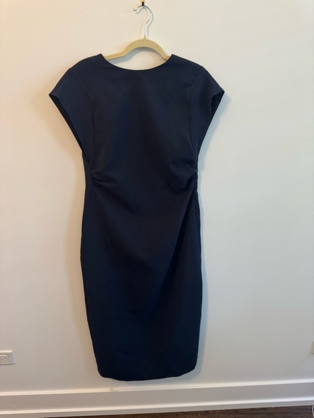 Zara Navy Cap-Sleeve Sheath Midi Dress